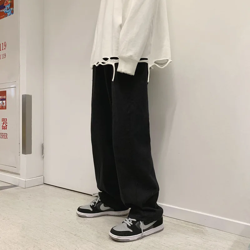 Джинсы корейские мужские с широкими штанинами модные повседневные Прямые джинсы