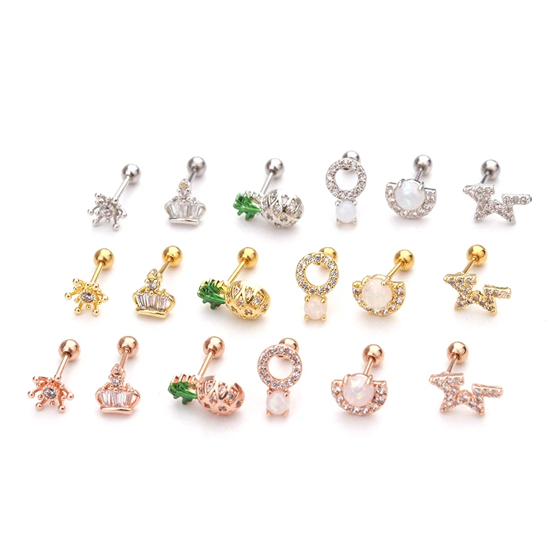 

1pcs Crystal Pineapple Ear Helix Cartilage Body Piercing Earrings Studs Gifts