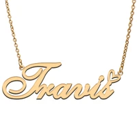 love heart travis name necklace for women stainless steel gold silver nameplate pendant femme mother child girls gift