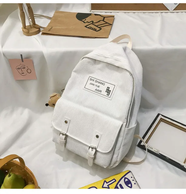 White Женские вельветовые рюкзаки, корейские школьные сумки для девочек-подростков, дорожный Рюкзак Kawaii, рюкзак Harajuku, милая сумка mochila - Цвет: White