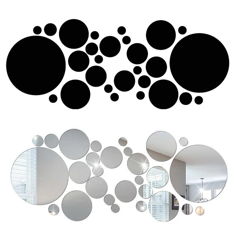 28 шт. мини 3D акриловые зеркальные настенные наклейки сердце/круглая форма