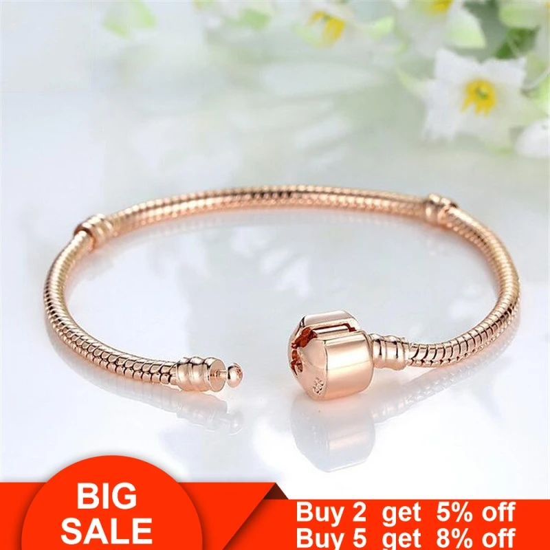 Браслеты и браслеты из розового золота 925 серебро цепочка змеиных костей 16-23 см