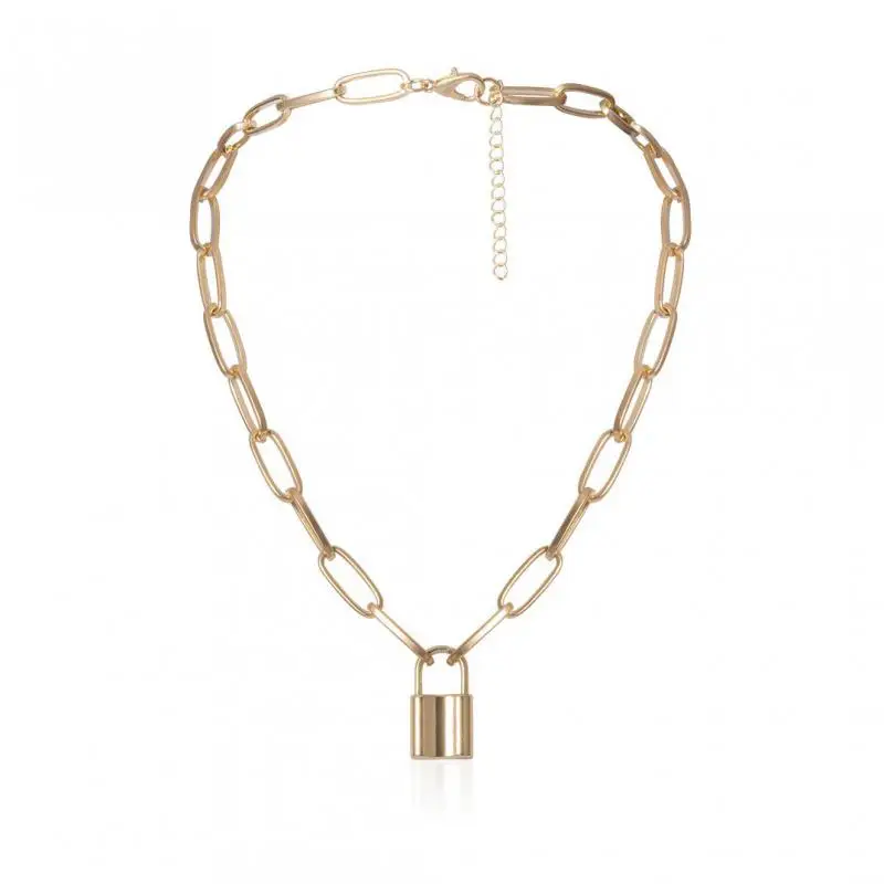 New Personality Punk Geometric Simple Padlock-shaped Wild Temperament Necklace Female Fashion Gothic Jewelry Pendant Necklace