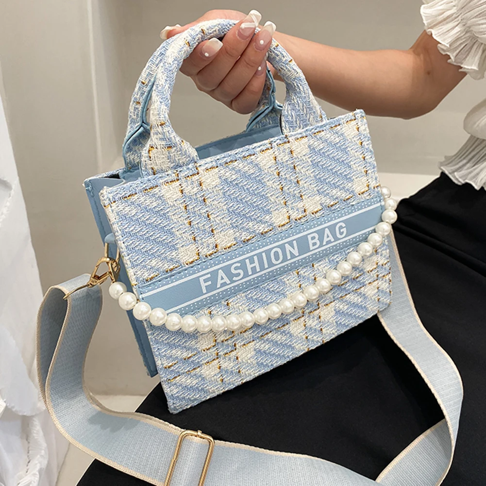 

Brand Design Pearl Chain Handbags Casual Fashion Women Letters Print PU Cloth Messenger Bag Mini Purse