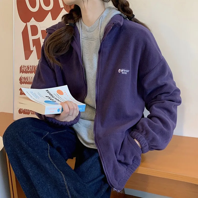 Harajuku Long Sleeve Oversized Hooded Sweatshirts Women Winter Vintage Clothes Woman Warm Thick Jacket Sweetshirt Zip Up Hoodies