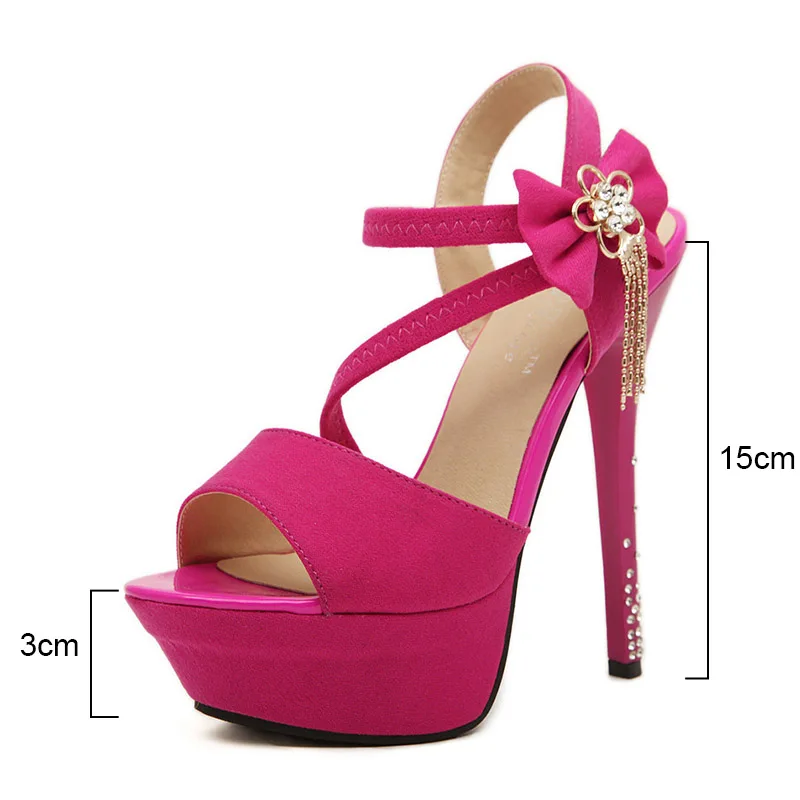 Фиолетовые туфли на высоком каблуке с открытым носком платформе стразы бант