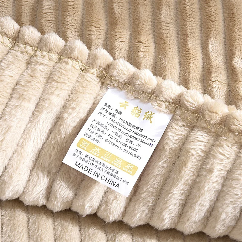 Striped Flannel Fleece Throw Blanket Soft Travel Blanket Solid Color Bedspread Plush Cover for Bed Sofa Warm Gift Dropship
