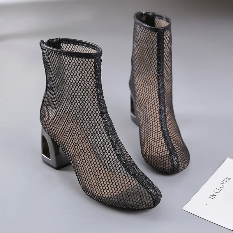 

2020 new women's shoes fashion summer sexy gauze cool boots fashion thick heel versatile net boots high heel cool shoes