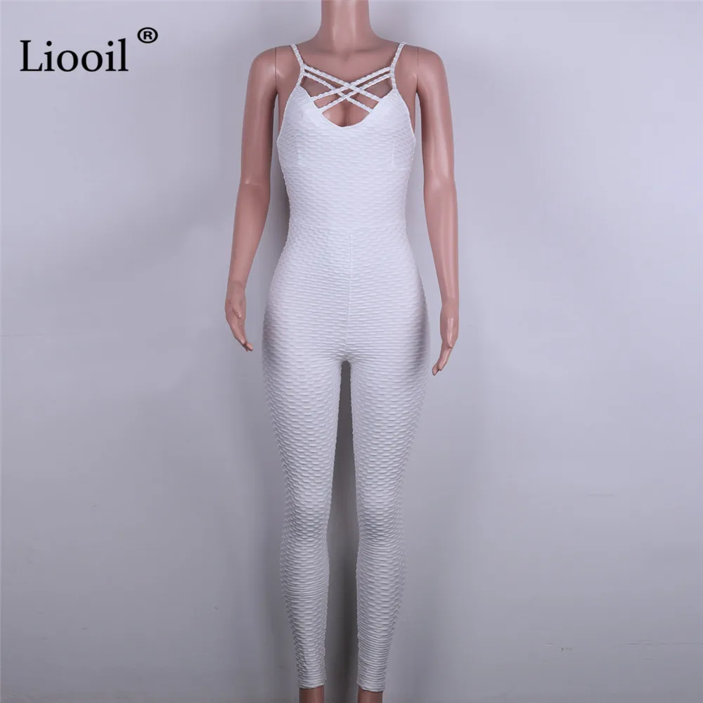 

Liooil Sexy Backless Tight Jumpsuits For Women 2021 Sleeveless Hollow Out Bodycon Rompers Womens Jumpsuit Black White Overalls