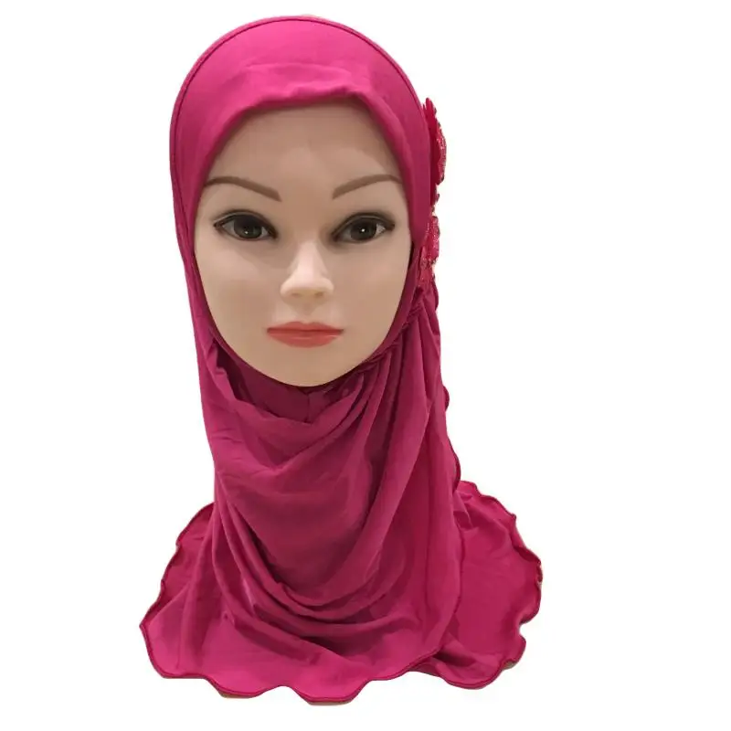 Розово-красный New Muslim Kids Girls Hijab Islamic Arab School Headwear Underscarf Scarf Wrap Headscarf Full Cover Prayer Hat Accessories 2-7Y - Цвет: Розово-красный
