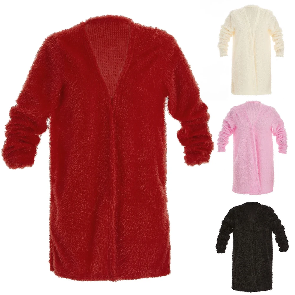 Модный женский осенне-зимний однотонный Тонкий кашемировый кардиган с длинным