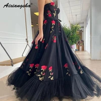 aixiangsha black homecoming dresses strapless sleeveless rose flower appliques bow belt girls gown robe de soiree princess