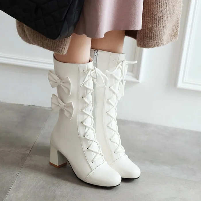Женские ботинки до середины икры PXELENA в стиле &quotлолита&quot милые свадебные на