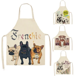 Современный минималистичный фартук с милым рисунком собаки из хлопка и льна освежающий и удобный в носке
