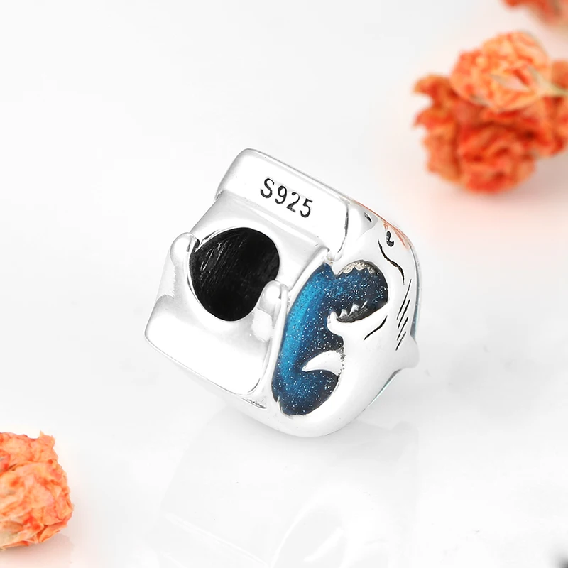 Горячая Распродажа шарма океана 925 пробы серебро Акула синие эмалированные
