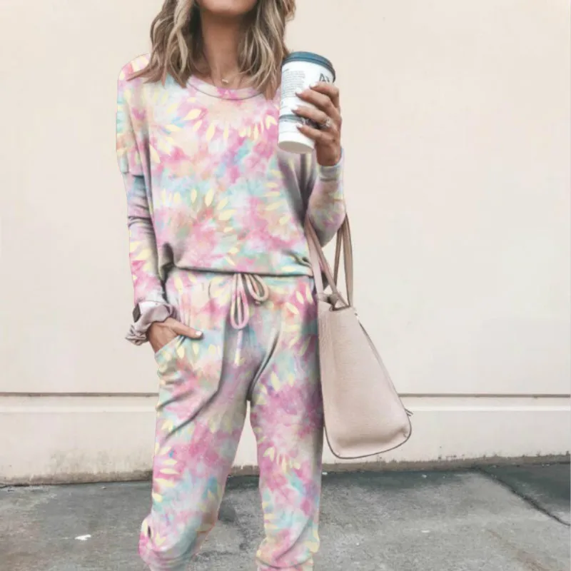 

2020 New Style Women's Autumn and Winter Printing Casual Leisure Tops Long-Sleeved Women's Suit two piece set women