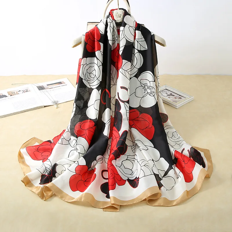 

2021 Summer Silk Scarf Women Print Scarf Flower,Birds,leaf,chains, 100% Natural Silk Wraps Shawls and Scarves 180*90cm Hijabs
