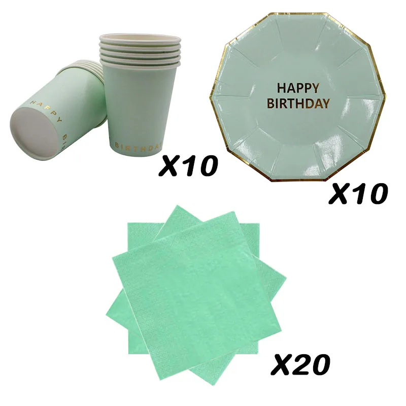 Set 1 40pcs 10 шт., зеленые украшения для тематических вечеринок, тарелки, чашки, посуда для детского душа, праздничные украшения для дня рождения, детские принадлежности для вечеринок - Цвет: Set 1 40pcs