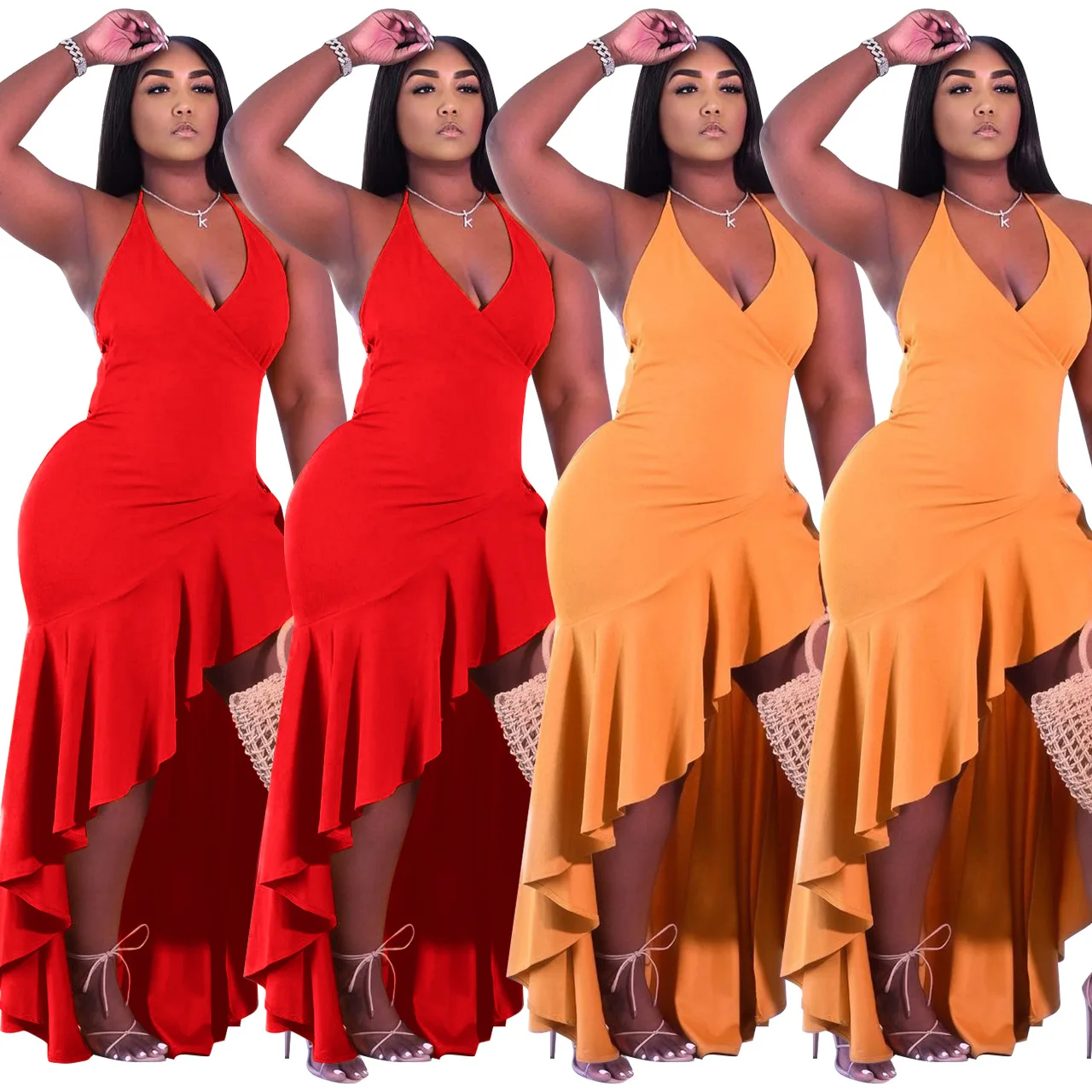 

Somoshein S-2XL Women Clothing 2021 Summer Sexy Dress Casual Solid Color Halter Irregular Long Dresses Wholesale Dropshopping