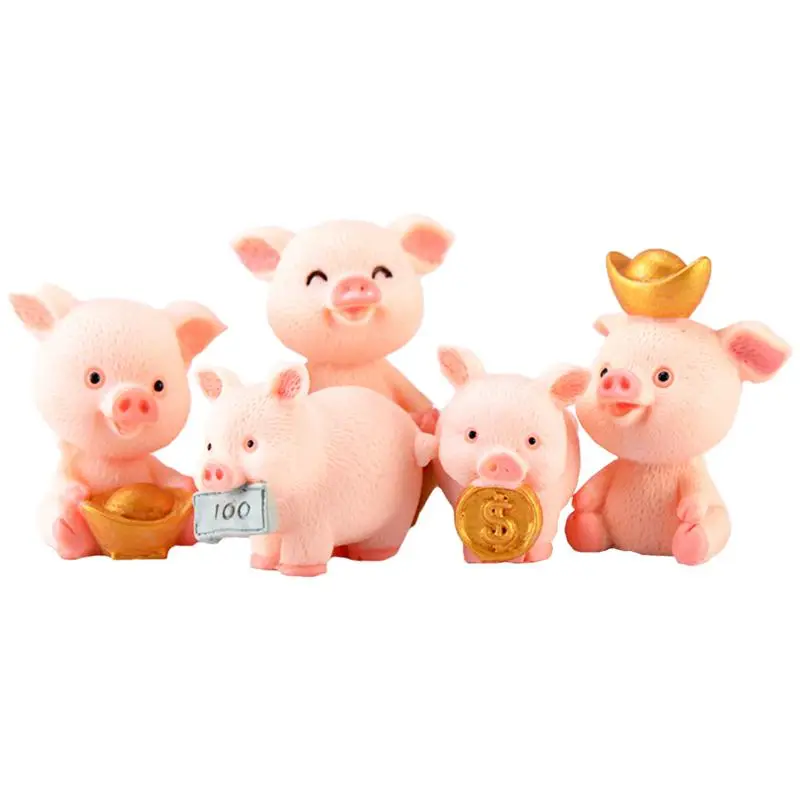 

5Pcs Miniature Small Pig Car Ornament Figurine Flowerpot Landscape Decoration