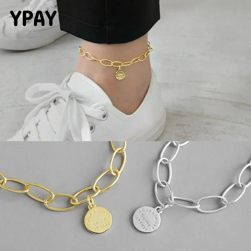 

Женский ножной браслет YPAY, из стерлингового серебра 100% пробы, с надписью «Love», аксессуар на лодыжку, YMA034