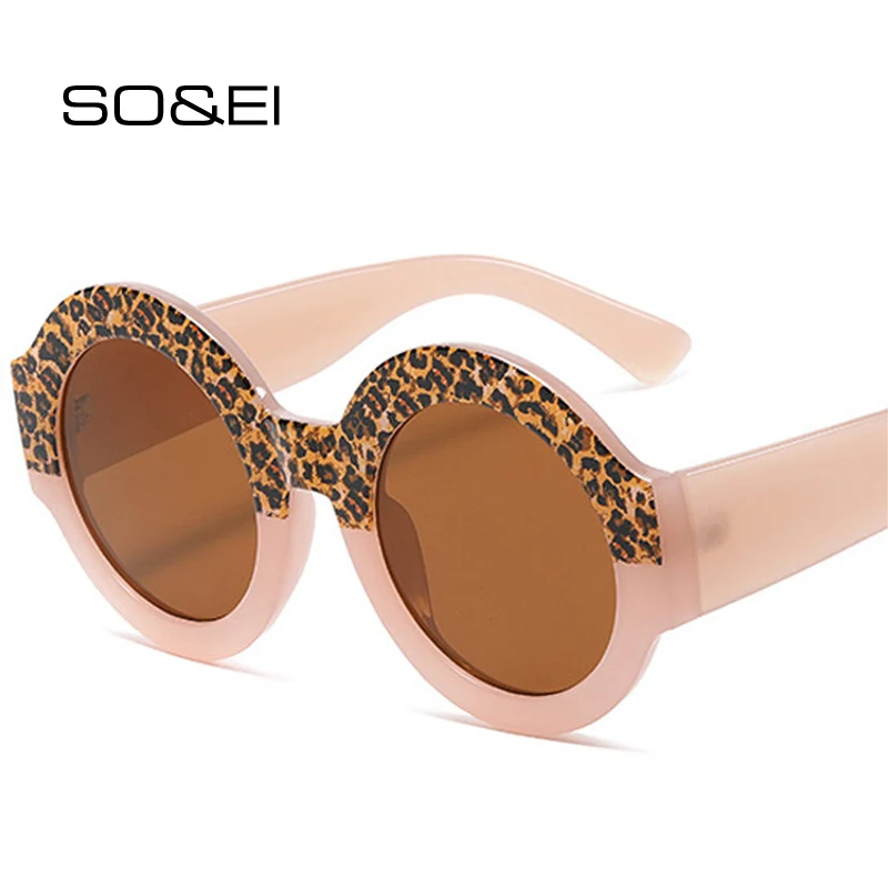 

SO&EI Fashion Round Double Color Sunglasses Women Retro Leopard Trending Shades UV400 Men Jelly Pink Sun Glasses