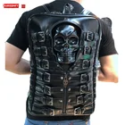 Роскошный модный мужской рюкзак из искусственной кожи, сумка для ноутбука, Черный дорожный рюкзак с черепом и заклепками, вместительные школьные сумки, новинка 2022