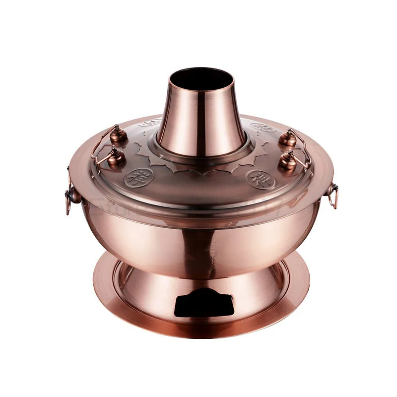 

Thickened Stainless Steel Charcoal Chinese Copper Hot Pot Old Beijing Style Hot Pot Chinese Fondue Pot Cookware Set