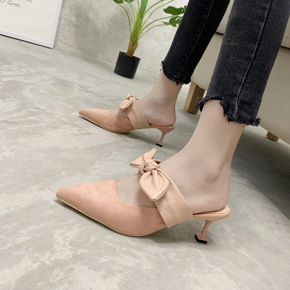 Весна-Осень 2020 Новые туфли-лодочки Женские босоножки без задника на высоком