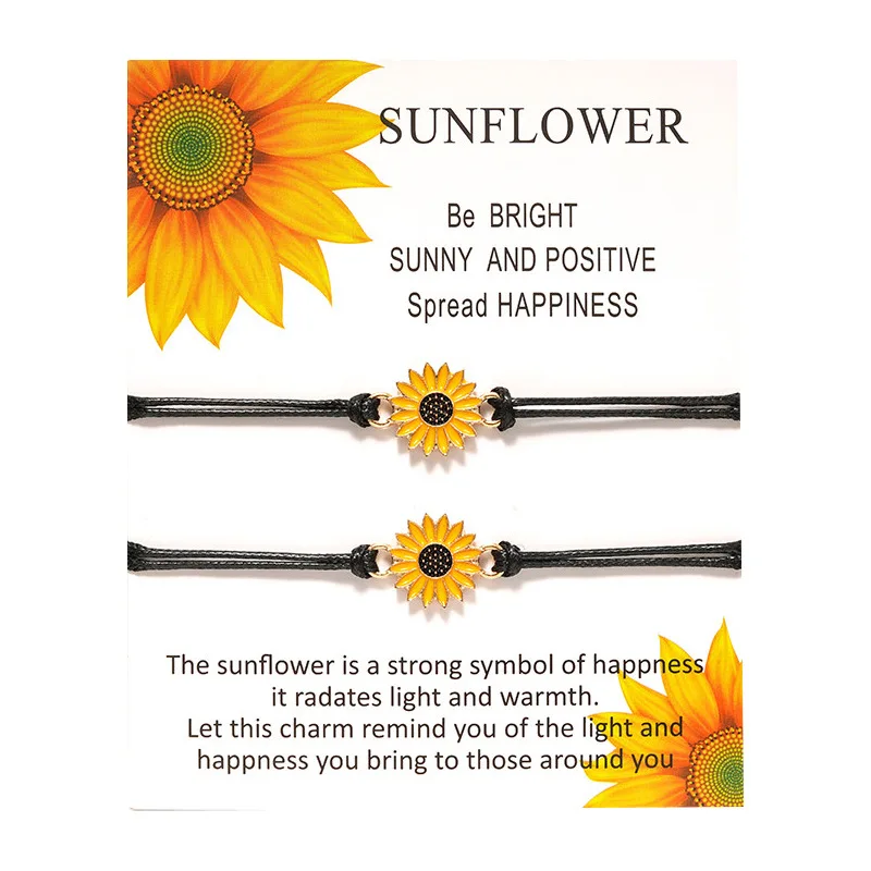 

20pcs/10sets Sunflower Charm Wish Card Adjustable Bracelets Best Friends Forever Lover Women Girl Couple Fashion Jewelry