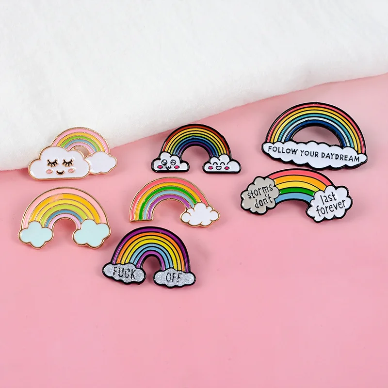 

1 piece cute cartoon badge rainbow corsage set rainbow cloud painted metal brooch bag coat decoration brooch badge lapel pin