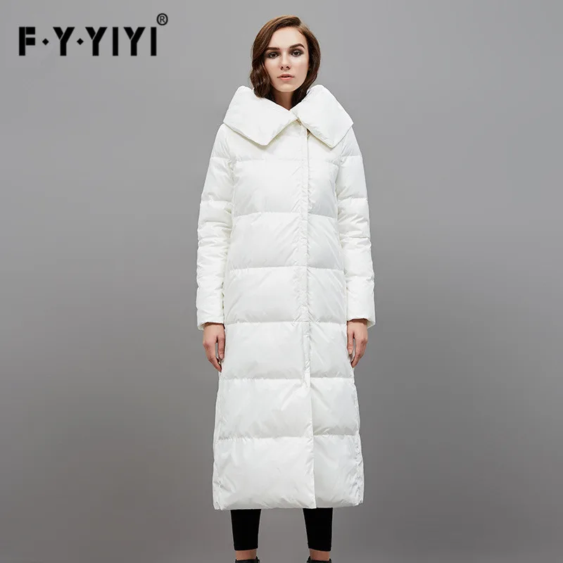 

Женская зимняя куртка-пуховик, длинная однотонная куртка на утином пуху, с воротником-стойкой, облегающая Офисная Женская парка, Дамское па...