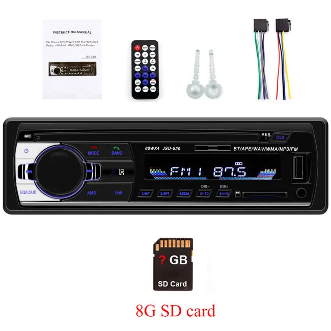 B-radio-8G SD 1 Din автомагнитола JSD520 12 в Bluetooth автомобильный стерео In-dash FM Aux вход поддержка Mp3/MP4 USB TF MMC WMA AUX IN TF автомобильный Радио плеер - Цвет: B-radio-8G SD