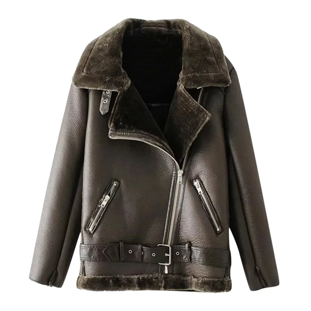 Army Green Womail пальто Женская однотонная куртка Осенняя мягкая куртка женская модная мотоциклетная куртка на молнии из искусственной кожи Женская Базовая уличная куртка S18 - Цвет: Army Green