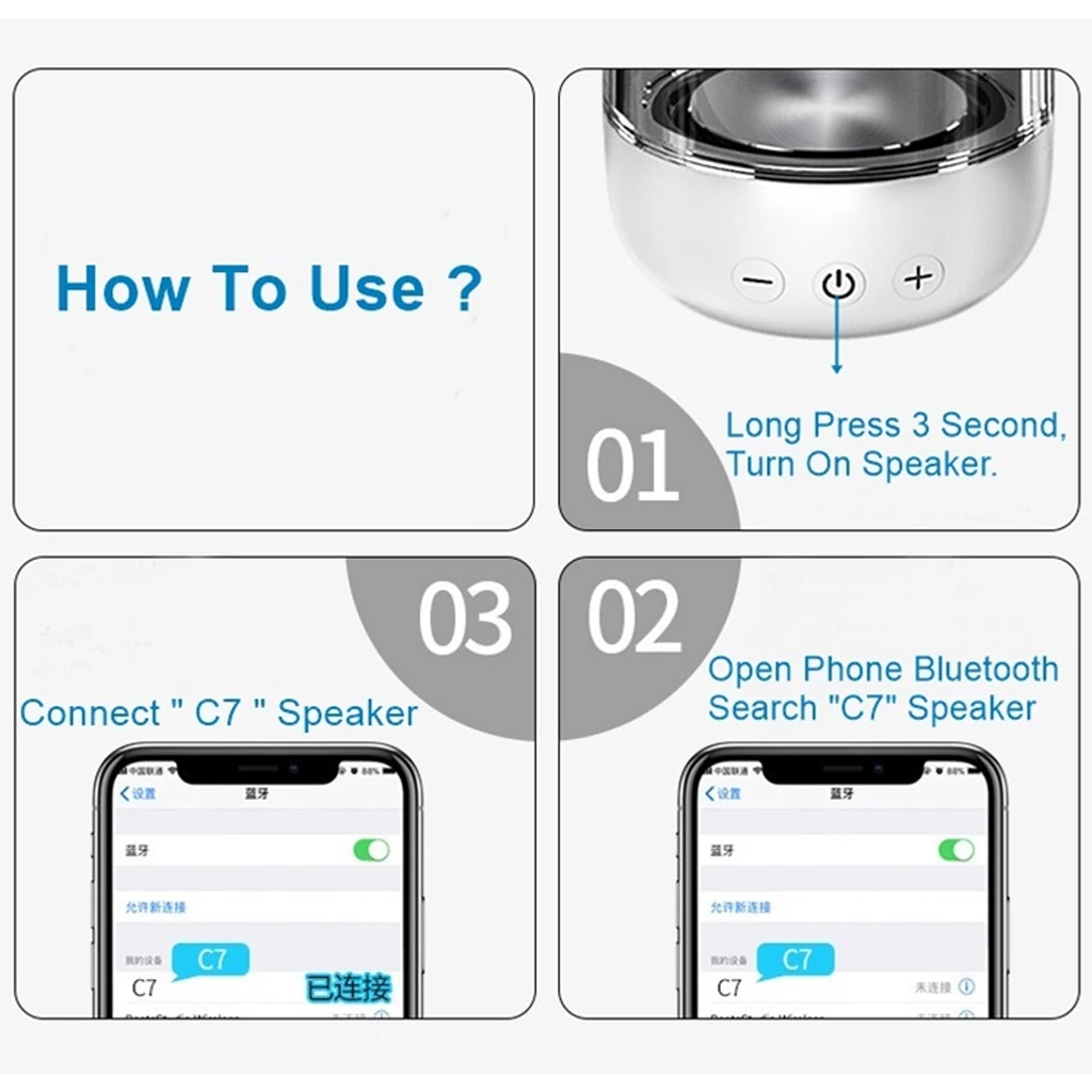 C7 Bluetooth динамик прозрачный светодиодный светящийся портативный мини