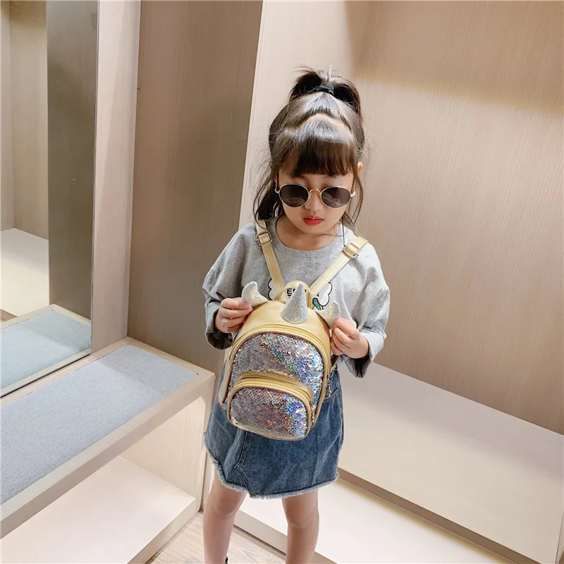 Kindergarten Kids Backpacks PU Leather Bags for Girls Sequin Shoulder Bags Cute Cartoon Children School Bags Mini Girl Backpacks