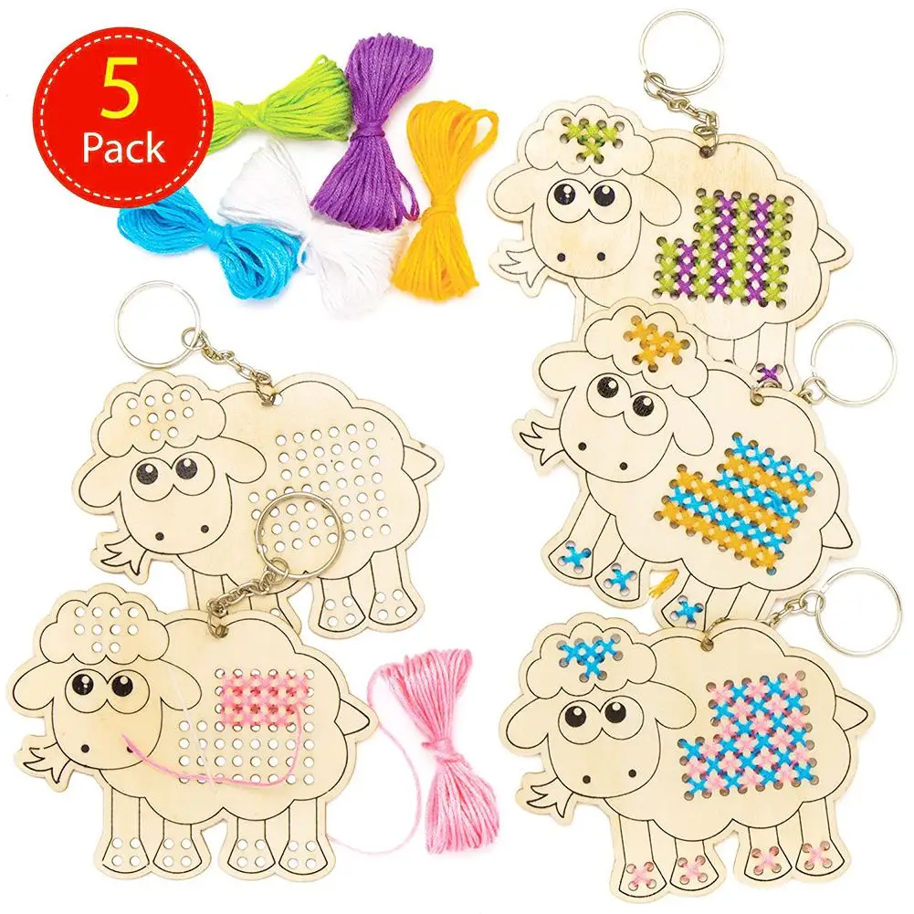 5 шт. милый мультяшный деревянный брелок для ключей ручной работы в форме Овцы