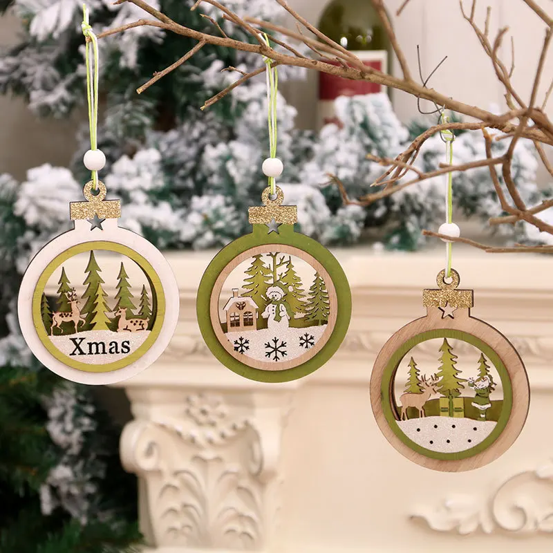 

Christmas Laser Hollow Wooden Pendant Christmas Tree High-Grade Pendant Christmas Decoration Supplies Painted Hanging Ornament