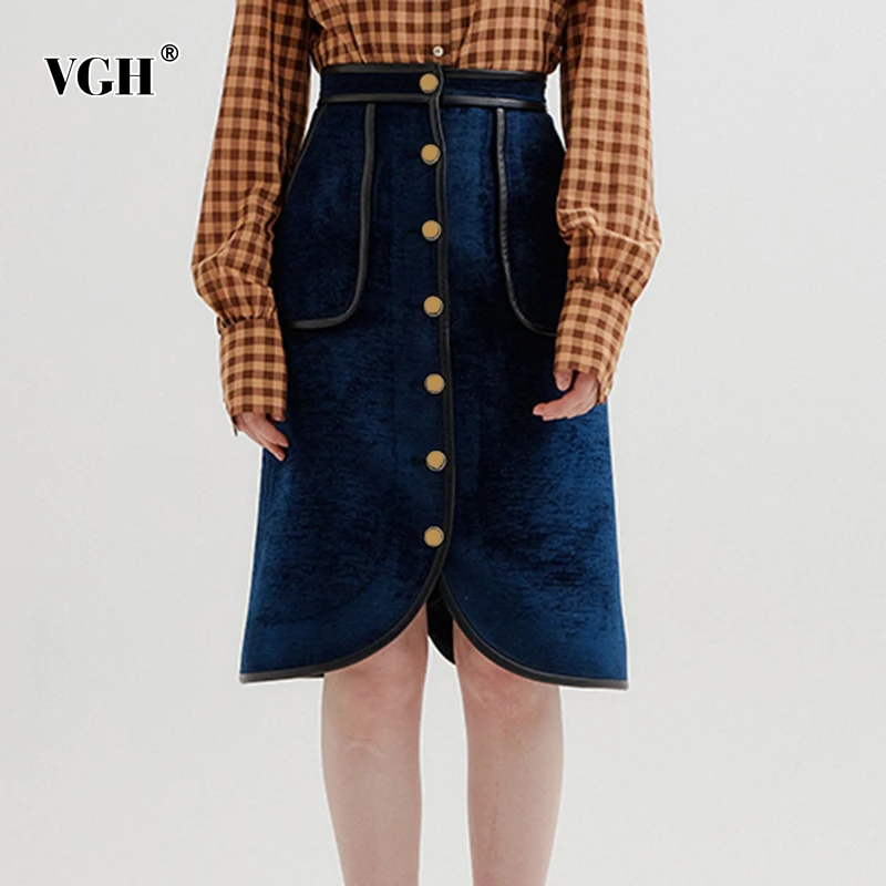 

Женская Асимметричная юбка с карманами VGH, Повседневная Свободная Однотонная юбка с высокой талией, в стиле пэчворк, осень 2021