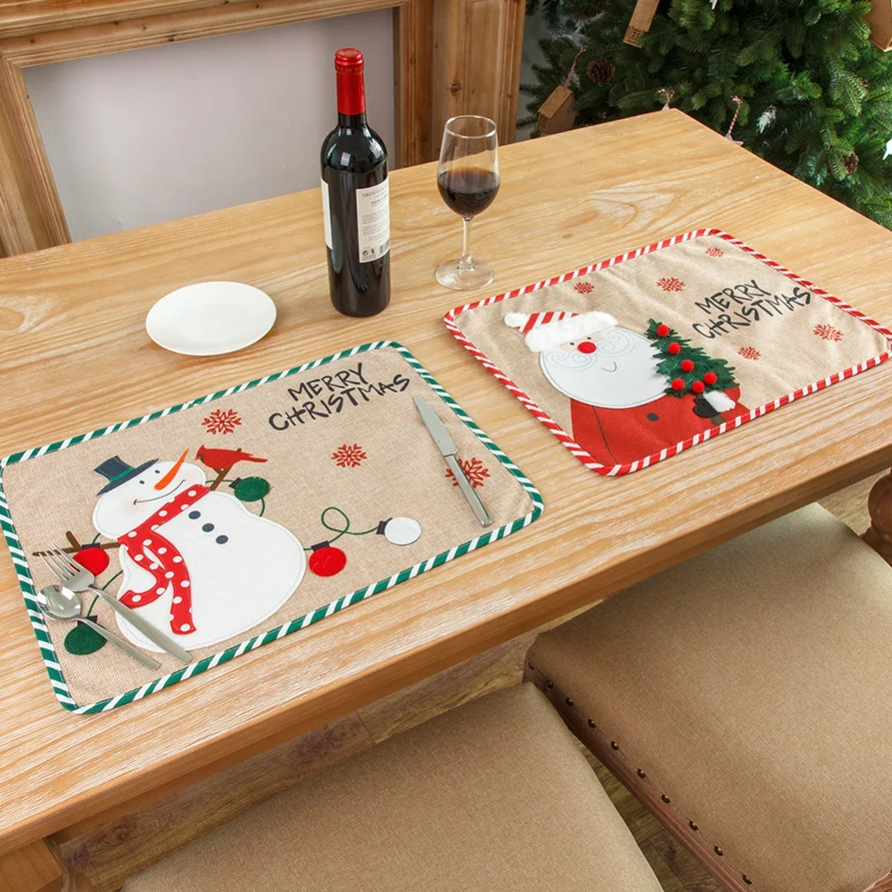 Christmas Placemat Snowman Santa Claus Merry Decoration For Home Navidad Dining Table Supplies Ornaments | Дом и сад
