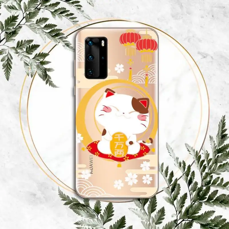 

Lucky Cat Phone Cases Clear Transparent for huawei honor P 40 30 20 lite Pro 10 i 8 9 x p smart 2019
