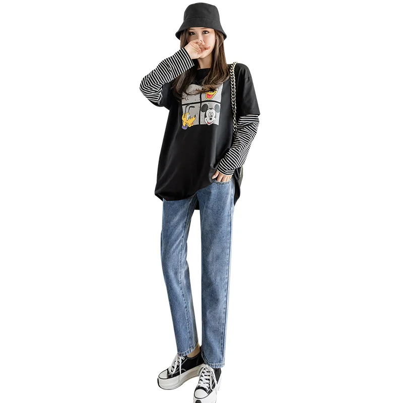 

6651# 2021 Spring Denim Maternity Straight Jeans Elastic Waist Belly Pants Clothes for Pregnant Women Pregnancy Casual Trousers