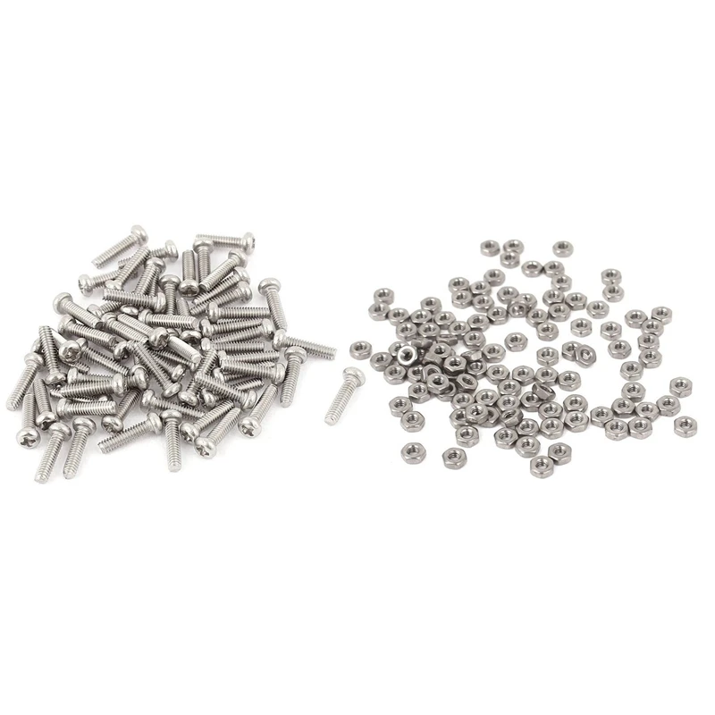 

160 Pcs 304 Stainless Steel Fastener: 60Pcs M2 x 8Mm Phillips Pan Head Screws Bolt & 100Pcs Metric M2 Hex Nuts Fastener DIN934 f