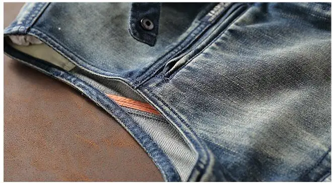 Осенний ковбойский жилет мужской джинсовый Байкерский Модный Синий Облегающий