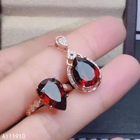 kjjeaxcmy fine jewelry 925 sterling silver inlaid natural garnet pendant ring necklace womens suit support detection noble
