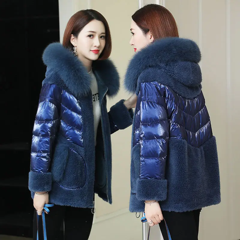 

Women 2021 Winter New Fashion Down Cotton Jacket Female Hooded Loose Imitation Lamb Wool Cotton Parka Thick Warm Outwear Z656
