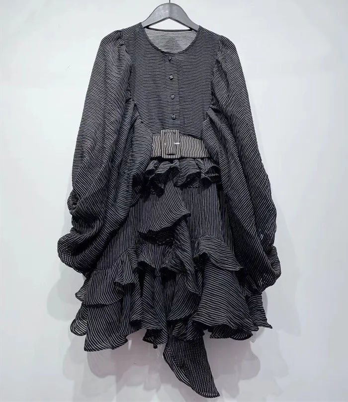 

High Quality 2020 Lace Spring Holiday Flare Women Dress Mini Female Dress with A Seperate Linen Waist Belt