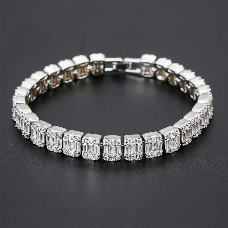 

Bling Iced Out Bracelet 2 Colors Luxury Square Cubic Zircon Bracelets Fashion Hip Hop Jewelry For Men Women Gifts