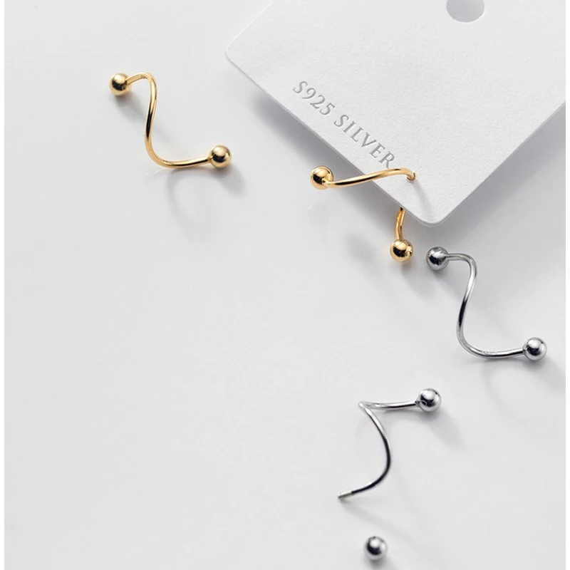 

S925 Silver Small Gold Color Ball Beads Gold Ear Bones Ear Buckle Minimalist Double Ring Earring For Fashion Women Fine Jewelry
