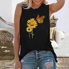 Женская футболка с принтом бабочек и подсолнухов Seeyoushy, летняя свободная футболка без рукавов, Женская Новинка 2021, повседневный спортивный жилет для фитнеса